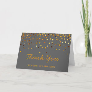 Gold Glitter Confetti Sparkles Grey Thank You Card