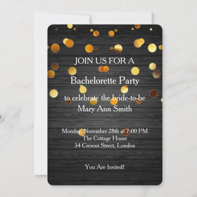 Gold Glitter Confetti Sparkles Wooden Bachelorette Invitation (Front)
