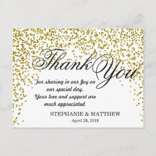 Gold Glitter Confetti Thank You Postcards