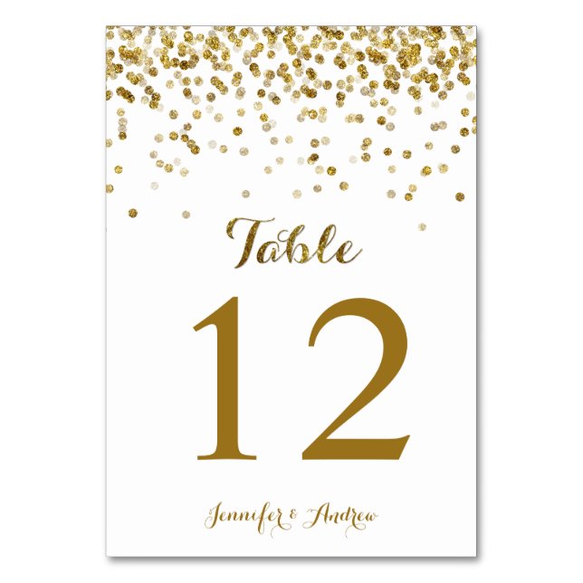 Gold Glitter Confetti Wedding Table Number Cards (Front)