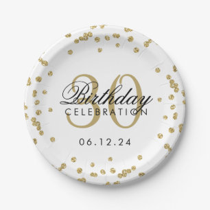 Gold Glitter Confetti White 30th Birthday Paper Plate