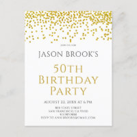 Gold Glitter Confetti White 50th Birthday