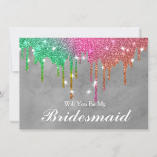 Gold Glitter Confetti Will you be my Bridesmaid In Invitation