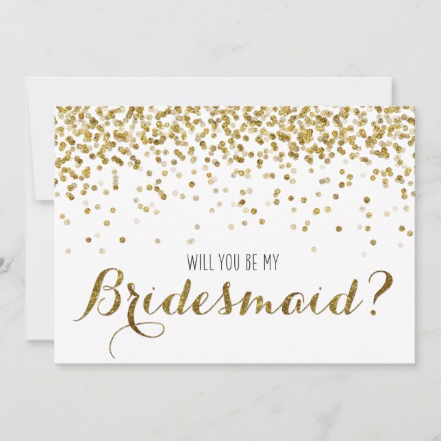Gold Glitter Confetti Will you be my Bridesmaid Invitation (Front)