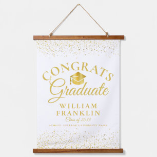 Gold Glitter Congrats Graduate Graduation Hanging Tapestry