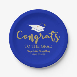 Gold Glitter Congrats to the Grad Party Paper Plate