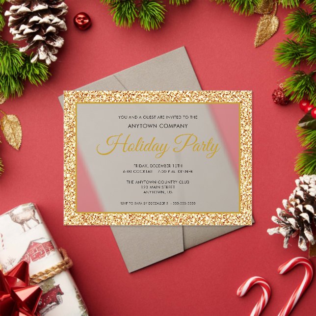 Gold Glitter Corporate Holiday Party Frosted Acrylic Invitations (Insitu (Holiday))