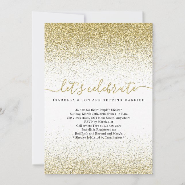 Gold Glitter Couple's Wedding Shower Invitation (Front)