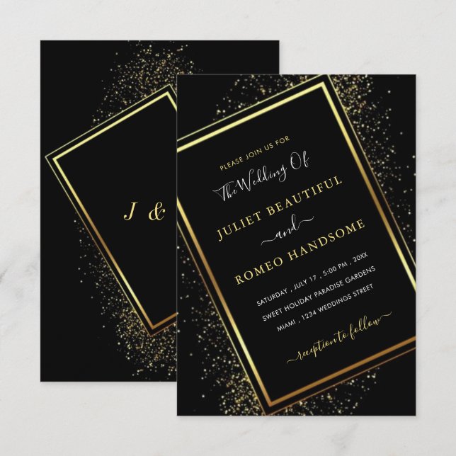 Gold Glitter Creative Wedding Invitations Example (Front/Back)