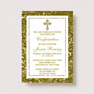 Gold Glitter Cross Holy Communion Or Confirmation Invitation