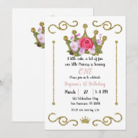 Gold Glitter Crown Floral 1 ONE 1st Birthday Party