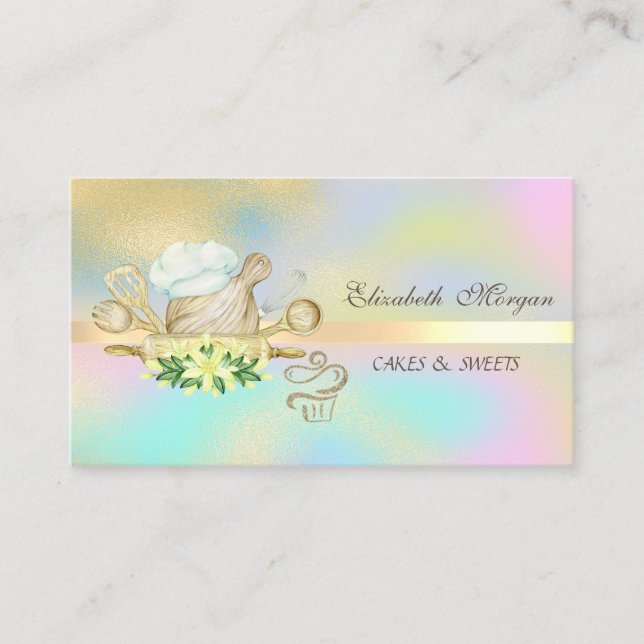 Gold Glitter Cupcake Bakery Tools Colourful  Business Card (Front)