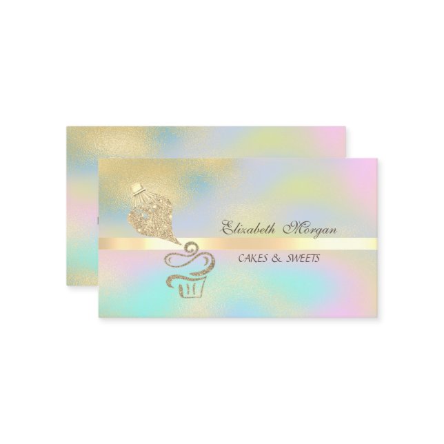 Gold Glitter Cupcake Piping Bag Colorful  Business Card (Front/Back In Situ)