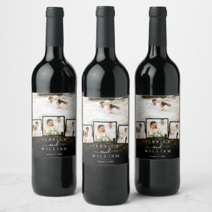 Gold Glitter Custom Elegant Wedding Photo Wine Label
