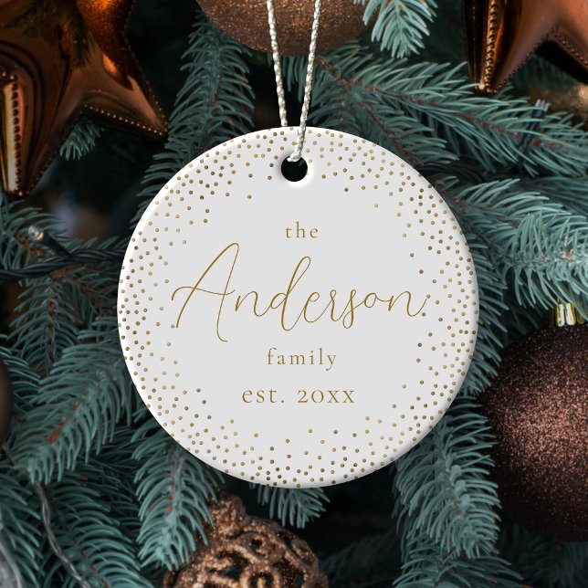 Gold Glitter Custom Family Name Script Christmas Ceramic Tree Decoration (Gold Glitter Custom Family Name Script Christmas Ceramic Ornament)