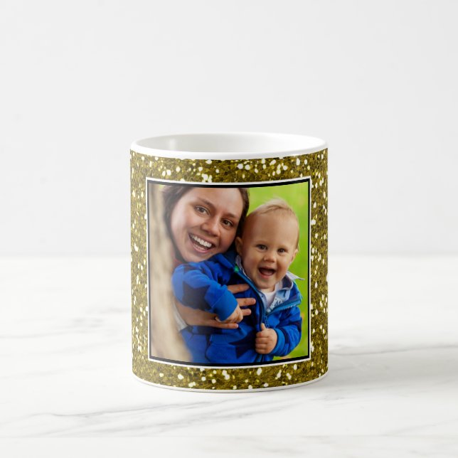 Gold Glitter Custom Photo Coffee Mug (Center)