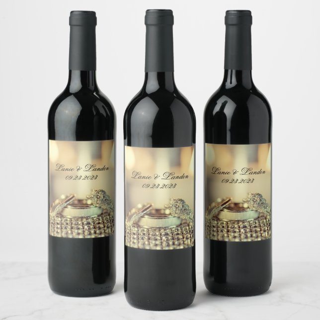 Gold Glitter Customised Name WeddIng Wine Label (Bottles)