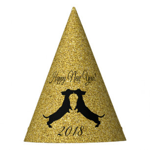 Gold Glitter Dachshund New Year Party Hat