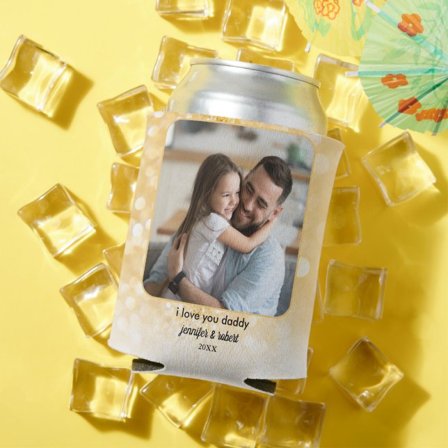 Gold Glitter Dad Photo Gift | Personalised  Can Cooler (In Situ Summer)
