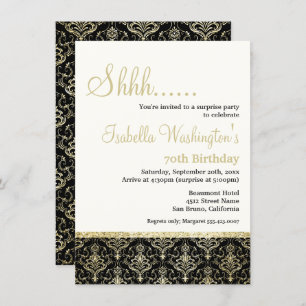 Gold Glitter Damask 70th Surprise Birthday Party Invitation