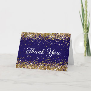 Gold Glitter Dark Blue Thank You Card