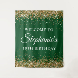 Gold Glitter Dark Green 18th Birthday Welcome Tapestry