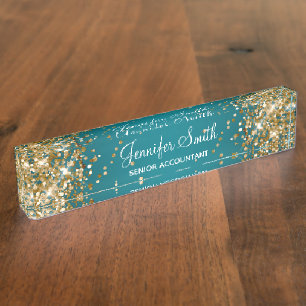 Gold Glitter Dark Turquoise Gradient Nameplate