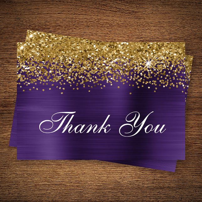 Gold Glitter Dark Violet Purple Ombre Foil Thank You Card (Creator Uploaded)