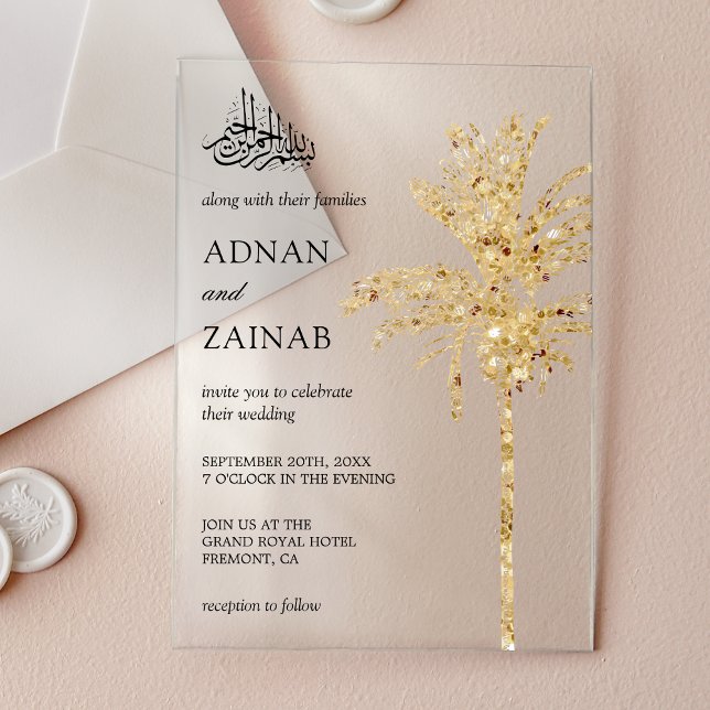 Gold Glitter Date Palm Muslim Wedding Acrylic Invitations (Creator Uploaded)