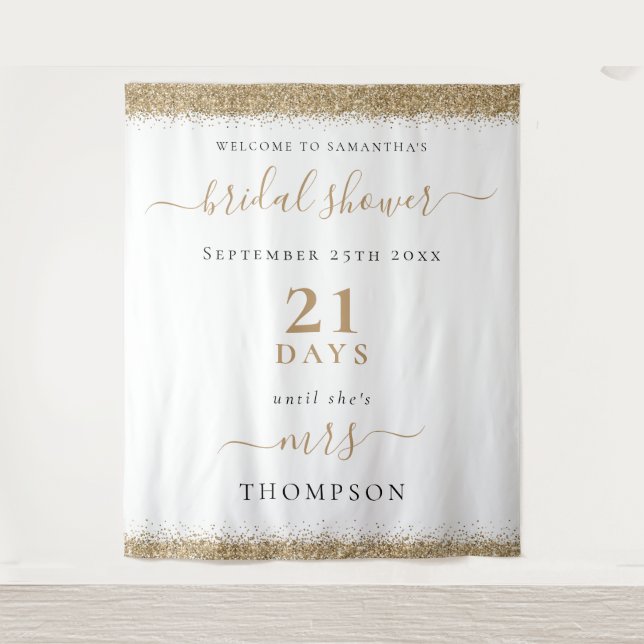 Gold Glitter Days to Wedding Welcome Bridal Shower Tapestry (Front)