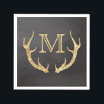 Gold Glitter Deer Antlers Chalkboard Monogram Napkin<br><div class="desc">Create your own festive glitter antlers, vintage chalkboard monogrammed paper napkins- Gold colour, classic monogrammed initial framed by rustic faux glitter gold deer antlers. Against charcoal black, vintage chalkboard looking background. Country style monogrammed paper napkins with a bit of sparkle for rustic weddings, chalkboard wedding themes, popular woodland wedding theme,...</div>