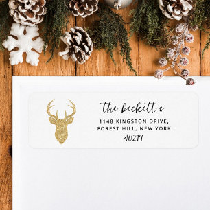 Gold Glitter Deer Head Winter Christmas Holiday