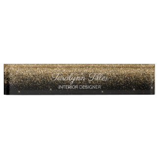 Gold Glitter Desk Nameplate Black