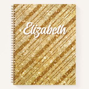 Gold Glitter Diagonal Stripes Notebook