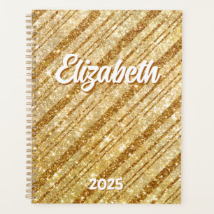 Gold Glitter Diagonal Stripes Planner