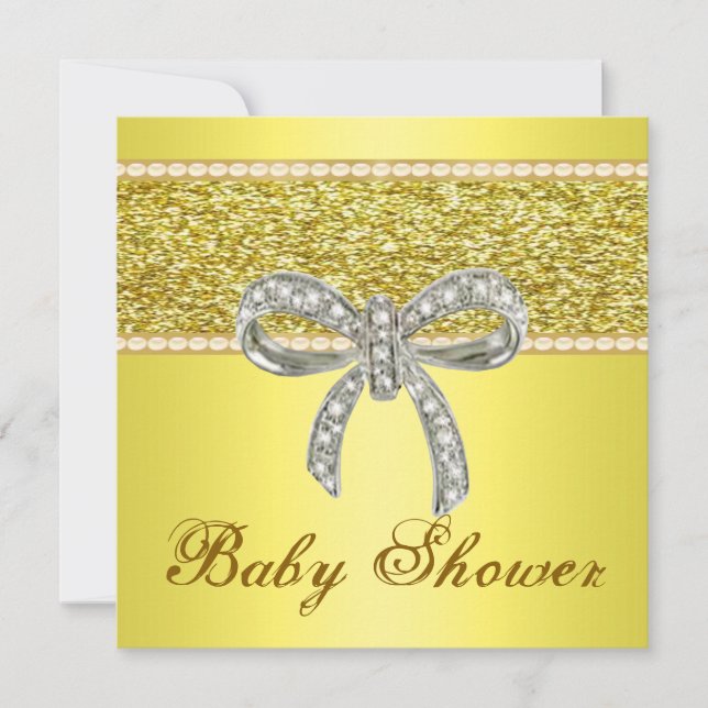 Gold Glitter Diamond Bow Baby Shower Invitation (Front)