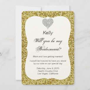 Gold Glitter Diamond Heart Bridesmaid Card