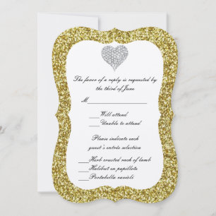 Gold Glitter Diamond Heart Response Card