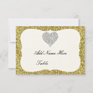 Gold Glitter Diamond Heart Table Place Card