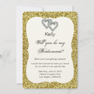 Gold Glitter Diamond Hearts Bridesmaid Card