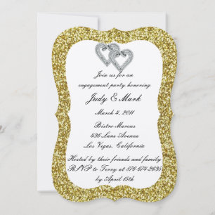 Gold Glitter Diamond Hearts Engagement Party Invitation