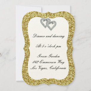 Gold Glitter Diamond Hearts Reception Card