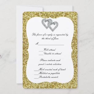 Gold Glitter Diamond Hearts Response Card