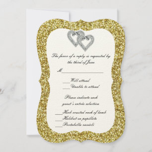 Gold Glitter Diamond Hearts Response Card