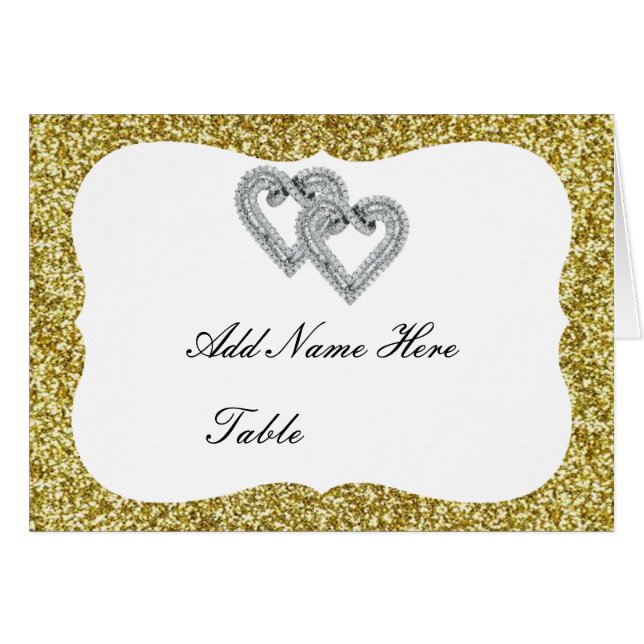 Gold Glitter Diamond Hearts Table Place Card (Front Horizontal)