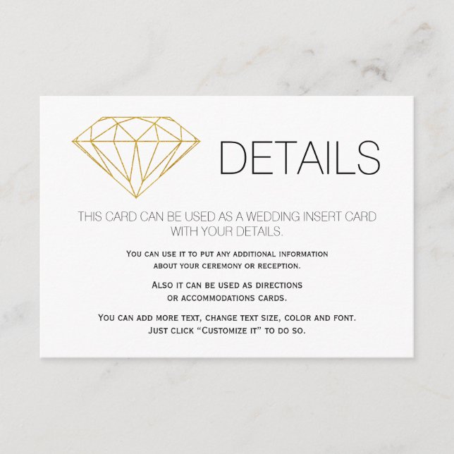 Gold glitter diamond trendy wedding details insert (Front)