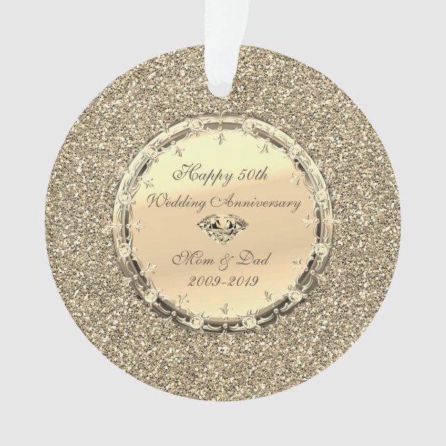 Gold Glitter Diamonds 50th Wedding Anniversary Ornament (Front)