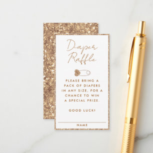 Gold Glitter Diaper Raffle Baby Shower Enclosure Card
