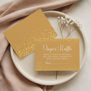 Gold Glitter Diaper Raffle Luxe Heart Script Enclosure Card