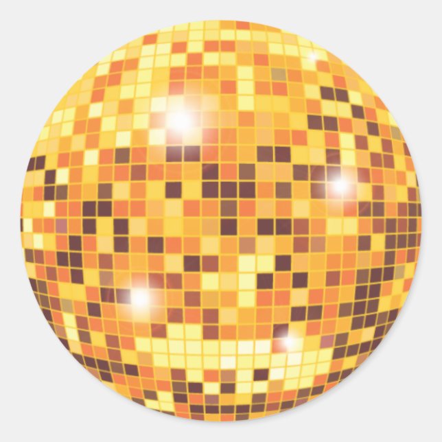 Gold Glitter Disco Ball Round Sticker (Front)